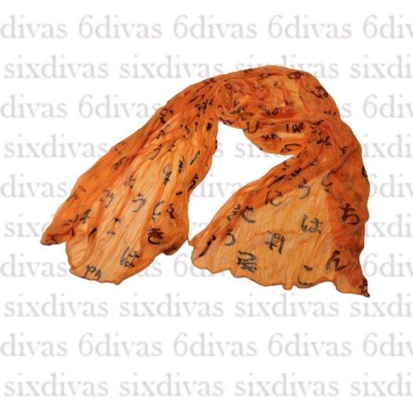 BRIGHT Orange Lightweight All Season Chinese Characters Crinkle Scarf - Picture 2 of 8